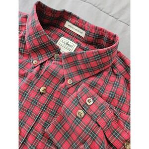 L.L. Bean Men's Plaid Red Green Black Long Sleeve Button-Up Shirt XL-Tall Cotton